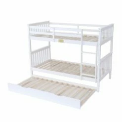 Noah White Bunk Bed With Underbed Trundle -bedding sale 2d3a5357 1 crop