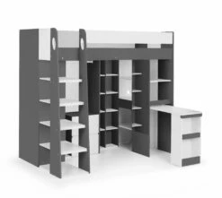 Julian Bowen Aurora High Sleeper Bed In White & Charcoal -bedding sale aur003 aurora highsleeper charcoal white cutout 2