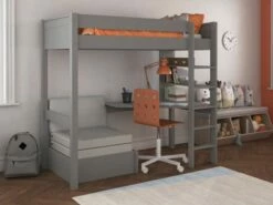 Stompa Classic High Sleeper Bed In Grey With Integrated Desk, Shelving And Chair Bed
