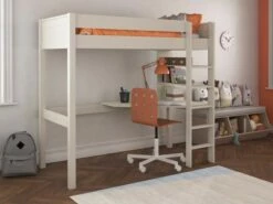 Stompa Classic High Sleeper Bed In White With Integrated Desk & Shelving