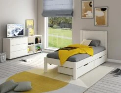 Stompa Classic Low End Single Bed In White With Drawers