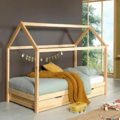 Vipack Dallas Kids House Bed In Pine With Underbed Trundle