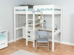 Stompa Duo 4 White High Sleeper Bed With Integrated Desk, Shelving & 3 Drawer Chest