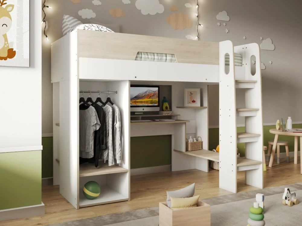 Elliott High Sleeper Workstation In White & Oak 3 Elliott High Sleeper Workstation In White & Oak