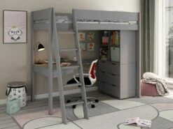 Kids Avenue Estella High Sleeper 3 Bed With Storage & Desk In Grey