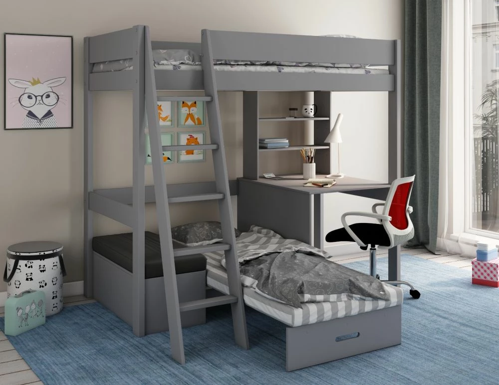Kids Avenue Estella Grey High Sleeper 5 Bed With Storage, Desk & Black Futon 4 Kids Avenue Estella Grey High Sleeper 5 Bed With Storage, Desk & Black Futon - Image 2