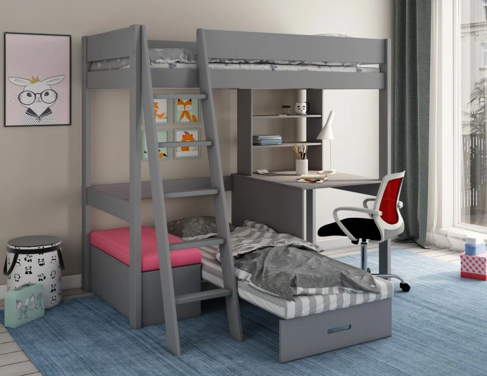 Kids Avenue Estella Grey High Sleeper 6 Bed With Storage, Desk & Pink Futon 4 Kids Avenue Estella Grey High Sleeper 6 Bed With Storage, Desk & Pink Futon - Image 2