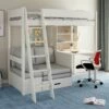 Kids Avenue Estella White High Sleeper Bed With Storage, Desk & Silver Futon -bedding sale est wht high 1a