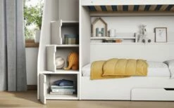Flair Slick Staircase Bunk Bed In White With Shelves & Drawers -bedding sale ffs23w 2