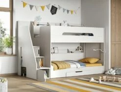 Flair Slick Staircase Bunk Bed In White With Shelves & Drawers