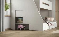 Flair Slick Staircase Triple Bunk Bed In White With Shelves & Drawers -bedding sale ffs93w 2