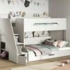 Flair Slick Staircase Triple Bunk Bed In White With Shelves & Drawers -bedding sale ffs93w crop