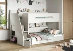 Flair Slick Staircase Triple Bunk Bed In White With Shelves & Drawers