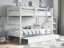 Noah White Bunk Bed With Underbed Trundle & Mattress Bundle