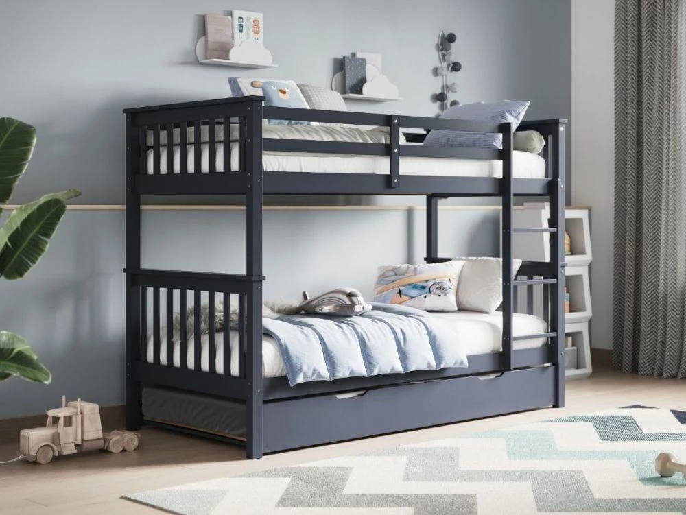 Noah Grey Bunk Bed With Underbed Trundle 3 Noah Grey Bunk Bed With Underbed Trundle