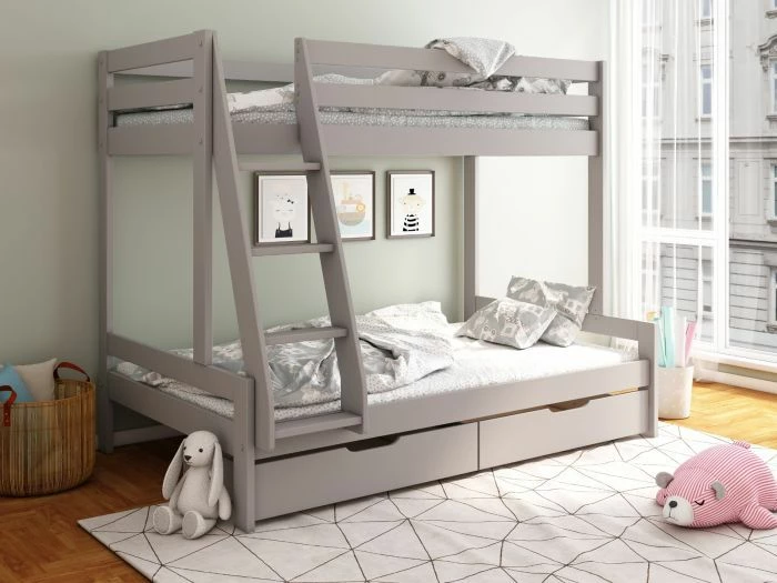 Astral Solid Wood Triple Bunk Bed With Optional Drawers In Grey 3 Astral Solid Wood Triple Bunk Bed With Optional Drawers In Grey