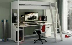 Astral Solid Wood Gaming High Sleeper Bed & Desk In White