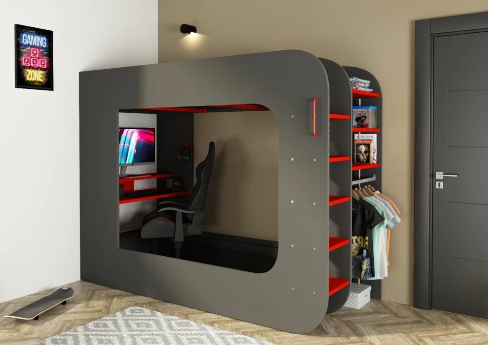 Trasman Pod Solo 2 Gaming High Sleeper Bed With Grey Futon + FREE Wireless Charger 11 Trasman Pod Solo 2 Gaming High Sleeper Bed With Grey Futon + FREE Wireless Charger - Image 9