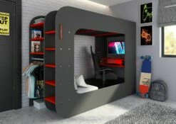 Trasman Pod Solo 2 Gaming High Sleeper Bed With Grey Futon + FREE Wireless Charger