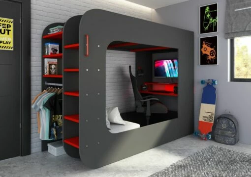 Trasman Pod Solo 2 Gaming High Sleeper Bed With Grey Futon + FREE Wireless Charger 5 Trasman Pod Solo 2 Gaming High Sleeper Bed With Grey Futon + FREE Wireless Charger -bedding sale loft pod solo 2 14