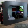 Kids Avenue Trasman POD 2 Gaming High Sleeper Bed With Sofabed + FREE Wireless Charger -bedding sale loftpod2 gaming bed grey2 1200 4v3
