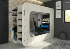 Trasman Pod Solo 4 Gaming High Sleeper Bed With Grey Futon + FREE Wireless Charger