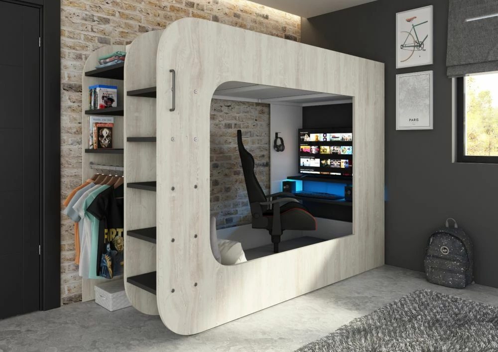 Trasman Pod Solo 4 Gaming High Sleeper Bed With Grey Futon + FREE Wireless Charger 3 Trasman Pod Solo 4 Gaming High Sleeper Bed With Grey Futon + FREE Wireless Charger