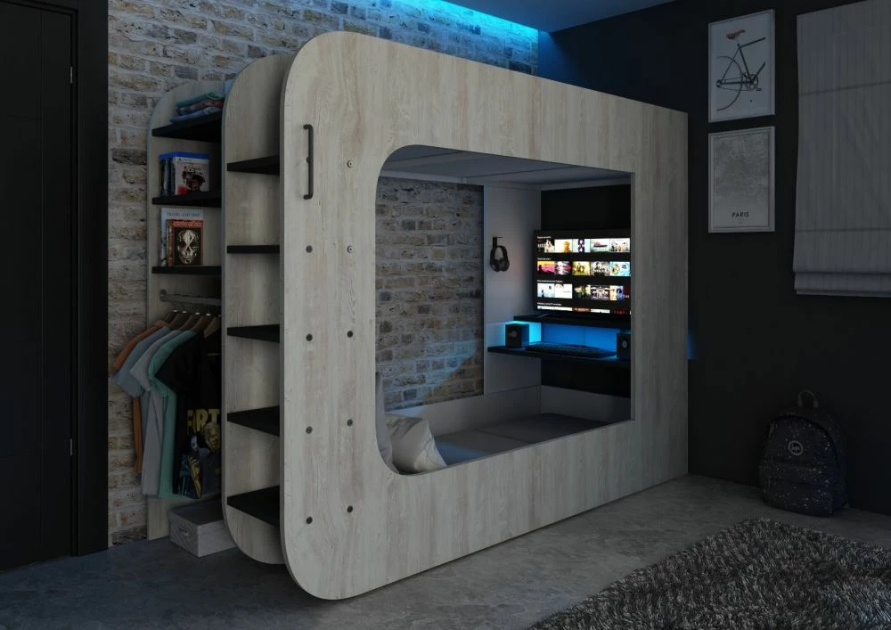 Trasman Pod Solo 4 Gaming High Sleeper Bed With Grey Futon + FREE Wireless Charger 6 Trasman Pod Solo 4 Gaming High Sleeper Bed With Grey Futon + FREE Wireless Charger - Image 4