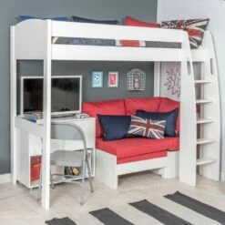 Stompa Uno High Sleeper With Sofa Bed And Cube In White