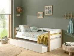 Vipack Margrit Day Bed In White & Oak With Trundle Drawer