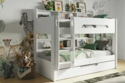 Milo Bunk Bed In White With Shelving And Underbed Trundle