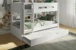 Milo Bunk Bed In White With Shelving And Optional Underbed Trundle -bedding sale milo bunk white 3