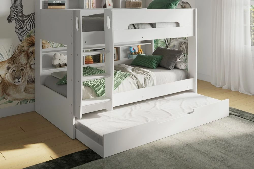 Milo Bunk Bed In White With Shelving And Underbed Trundle 4 Milo Bunk Bed In White With Shelving And Underbed Trundle - Image 2