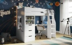 Montana High Sleeper Bed In White With Desk & Shelves -bedding sale montana storage sleeper