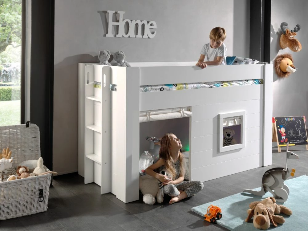 Vipack Noah Kids Mid Sleeper Bed With Stairs In White 4 Vipack Noah Kids Mid Sleeper Bed With Stairs In White - Image 2