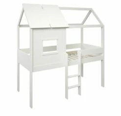 Kids Avenue Midi Playhouse Mid Sleeper Bed In White With Desk & Cube Unit -bedding sale ordi midi frame only white background 2 1