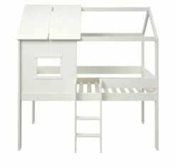 Kids Avenue Midi Playhouse Mid Sleeper Bed In White With Chest & Cube Unit -bedding sale ordi midi frame only white background 3