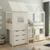 Kids Avenue Midi Playhouse Mid Sleeper Bed In White With Chest & Cube Unit -bedding sale ordi midi frame with chest and cube unit