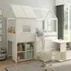 Kids Avenue Midi Playhouse Mid Sleeper Bed In White With Desk & Cube Unit -bedding sale ordi midi frame with cube and desk