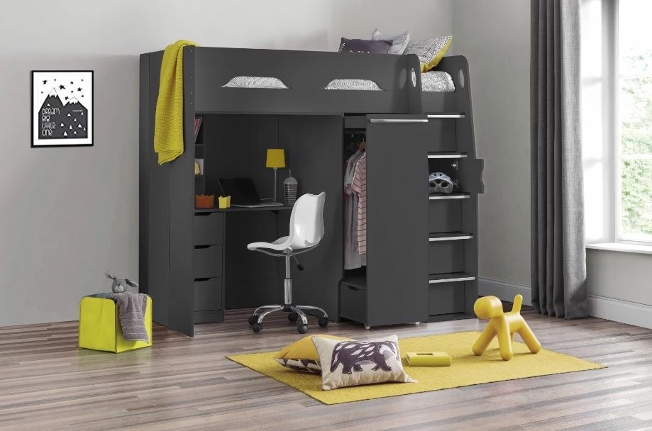 Julian Bowen Pegasus Grey High Sleeper Bed In Anthracite 3 Julian Bowen Pegasus Grey High Sleeper Bed In Anthracite