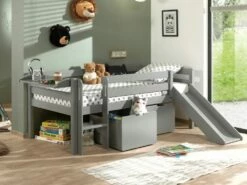 Vipack Pino Low Mid Sleeper Bed In Grey With Slide