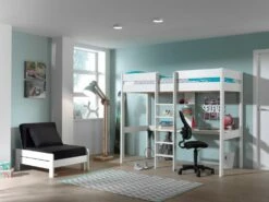 Vipack Pino Kids High Sleeper Bed In White With Sofa Bed -bedding sale piolzb14 07