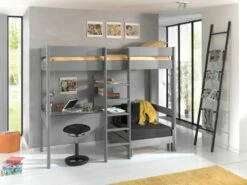 Vipack Pino Kids High Sleeper Bed In Grey With Sofa Bed