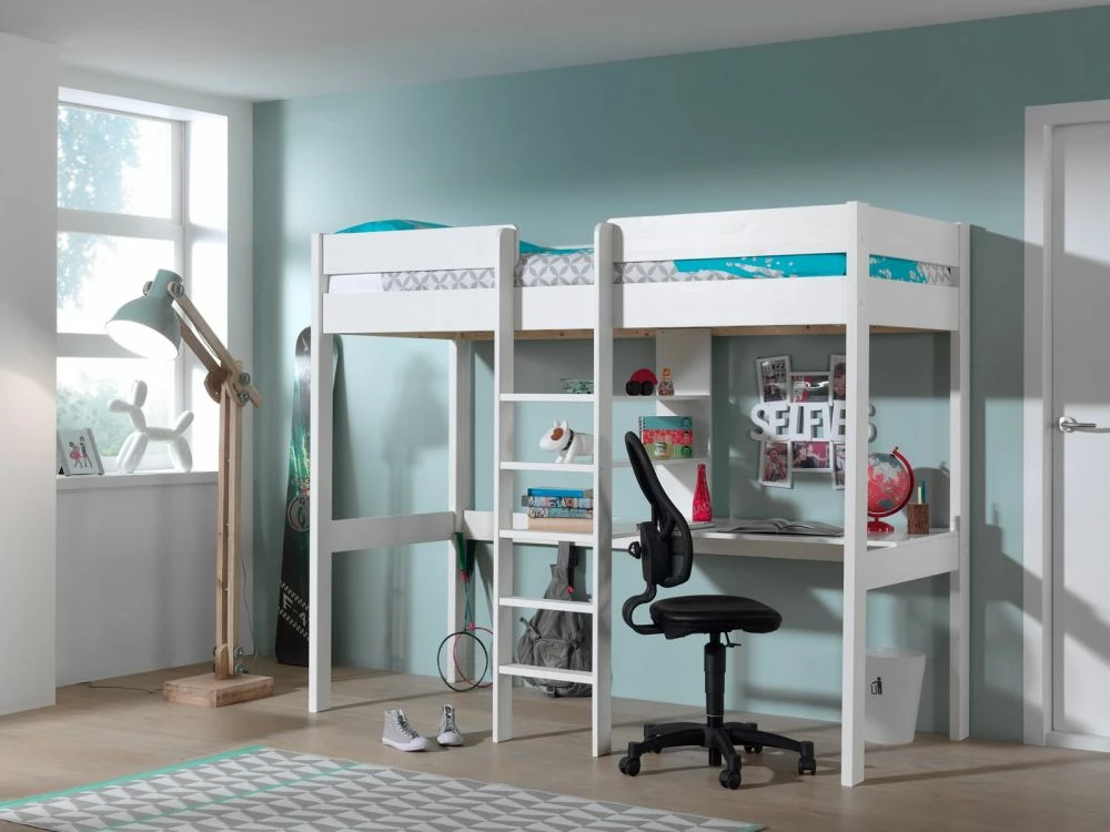 Vipack Pino Kids High Sleeper Bed In White With Desk & Shelving 3 Vipack Pino Kids High Sleeper Bed In White With Desk & Shelving