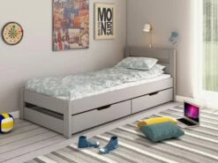 Astral Solid Wood Single Bed With Storage In Grey