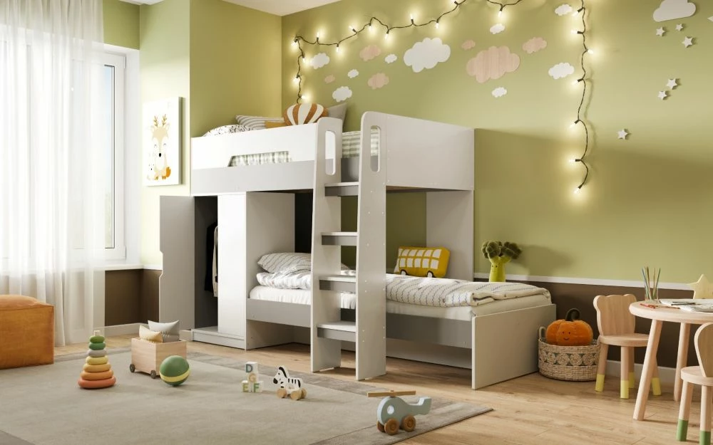 Timothy Bunk Bed With Wardrobe In White & Grey 4 Timothy Bunk Bed With Wardrobe In White & Grey - Image 2