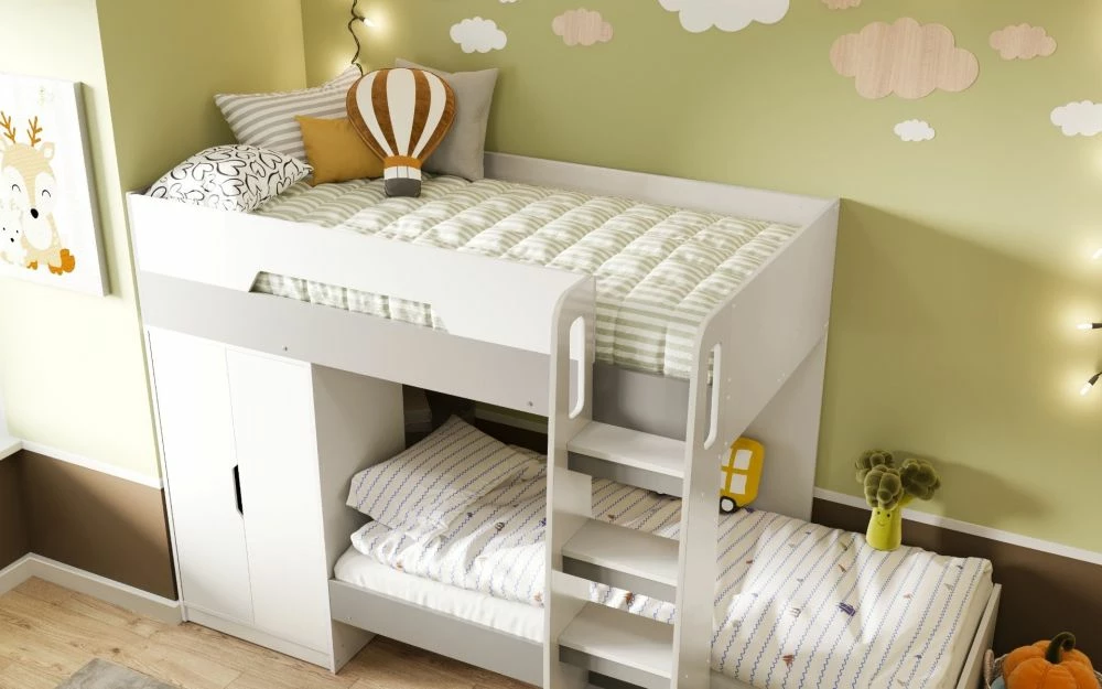 Timothy Bunk Bed With Wardrobe In White & Grey 5 Timothy Bunk Bed With Wardrobe In White & Grey - Image 3
