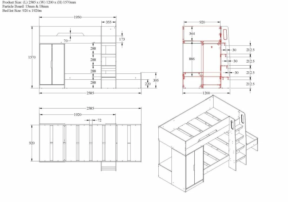 Timothy Bunk Bed With Wardrobe In White & Grey 6 Timothy Bunk Bed With Wardrobe In White & Grey - Image 4
