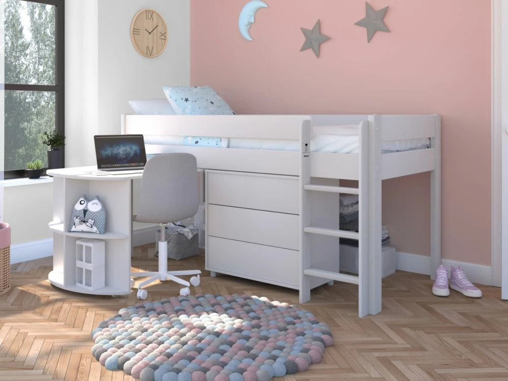 Stompa Uno White Mid Sleeper Bed With Pull Out Desk & 3 Drawer Chest 3 Stompa Uno White Mid Sleeper Bed With Pull Out Desk & 3 Drawer Chest